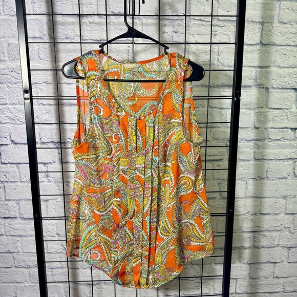 Banana Republic Paisley Sleeveless Blouse Orange Multicolor Size M - Picture 1 of 4